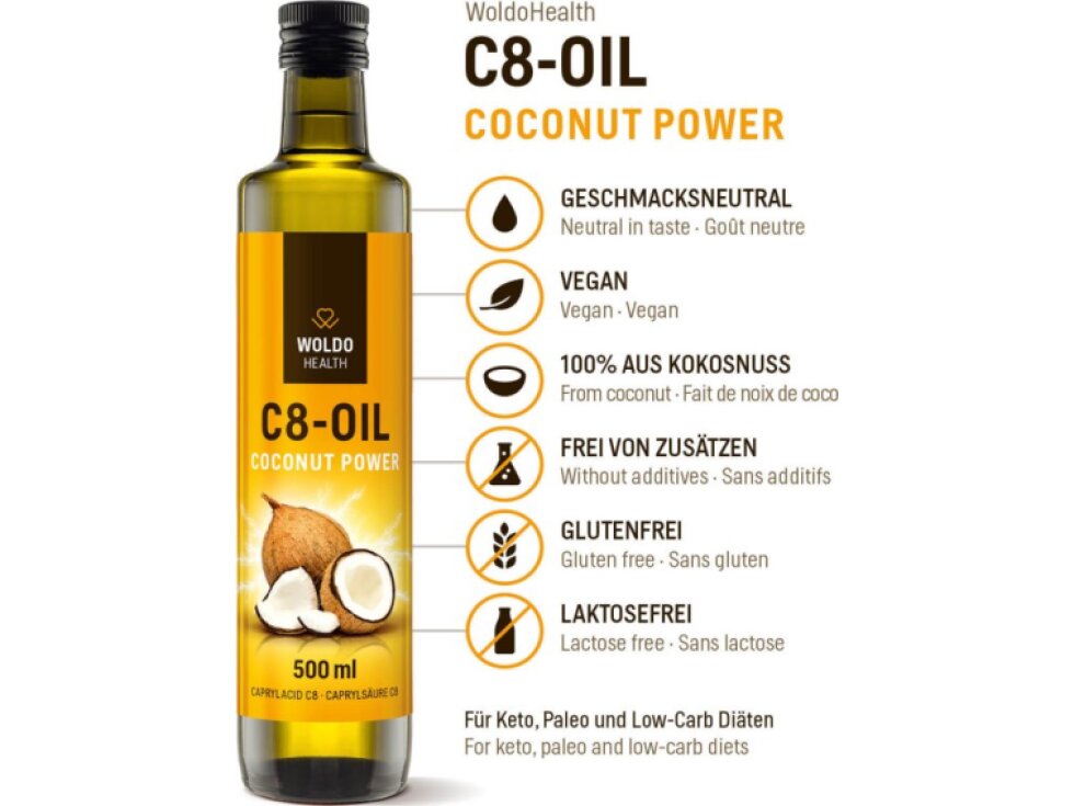 WoldoHealth® Kokosový olej C8, 500ml