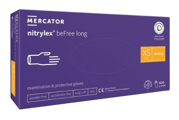 Nitrilové rukavice Mercator NITRYLEX beFree LONG, nepudr., modré,100ks