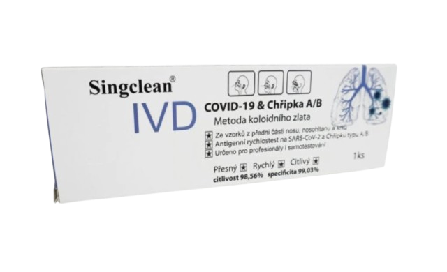 1x Singclean Antigenní rychlotest na detekci COVID-19/ChřipA+B z přední části nosu nebo slin