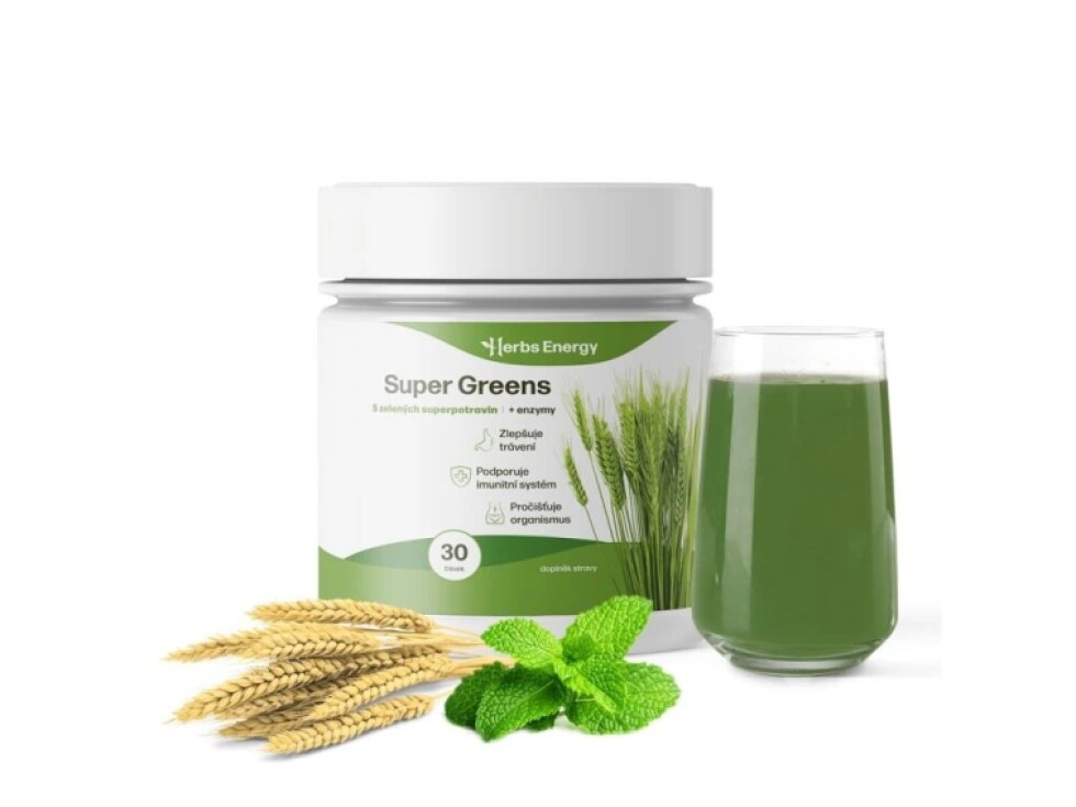 Herbs Energy Super Greens 5 zelených superpotravin + enzymy, 30 dávek