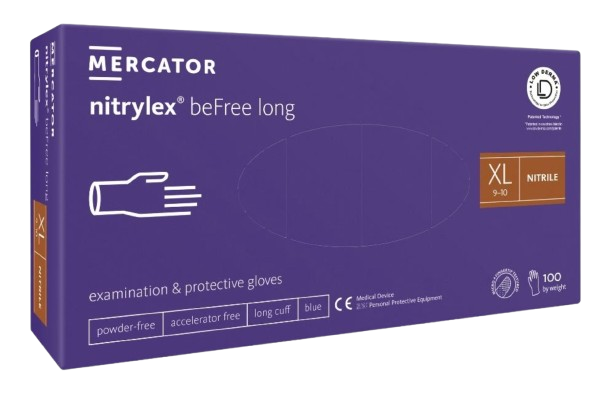 Nitrilové rukavice Mercator NITRYLEX beFree LONG, nepudr., modré,100ks