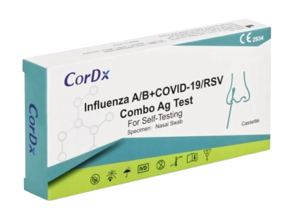 1x CorDX Chřipka A+B & COVID-19 / RS vir, Ag Combo Test - rychlotest na detekci Chřipka / Covid 19 / RS virus