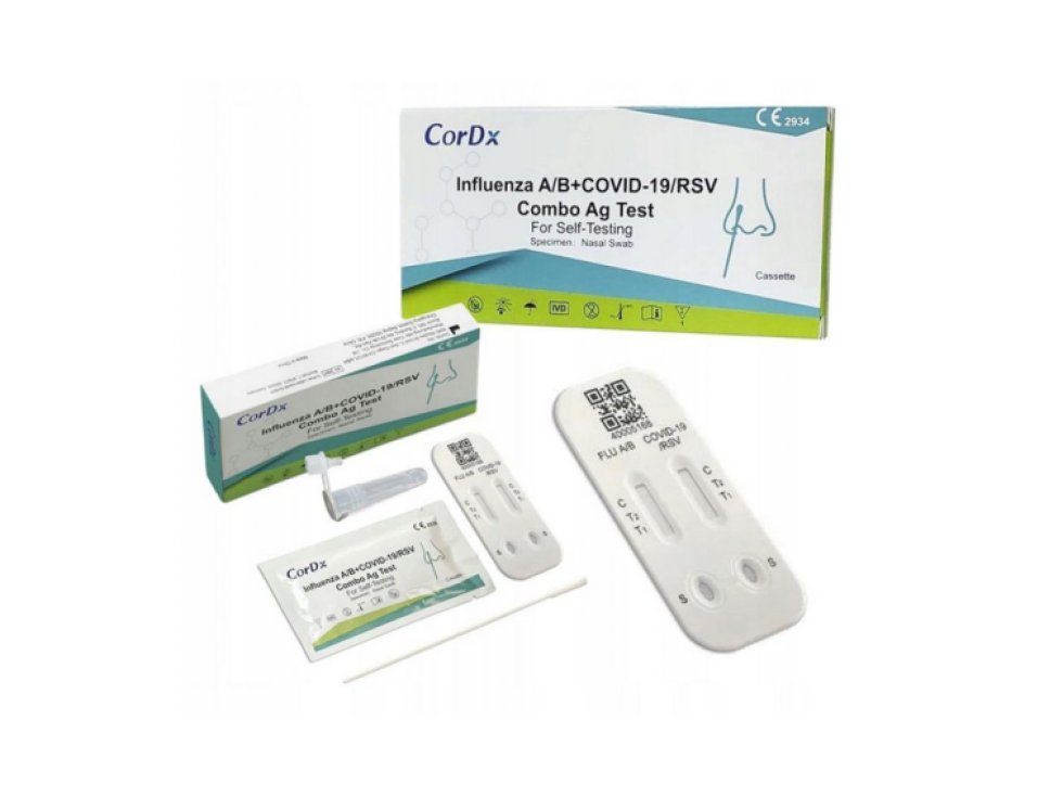 1x CorDX Chřipka A+B & COVID-19 / RS vir, Ag Combo Test - rychlotest na detekci Chřipka / Covid 19 / RS virus
