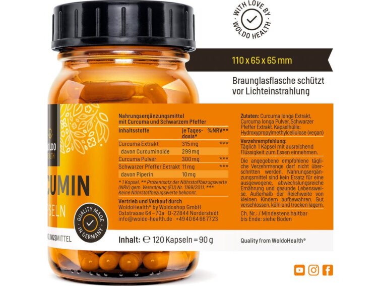 WoldoHealth® Kurkumin s piperinem, 120kapslí