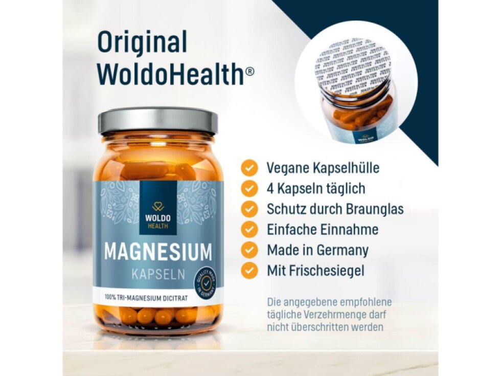 WoldoHealth® Hořčík Tri-Magnesium dicitrát, 120kapslí