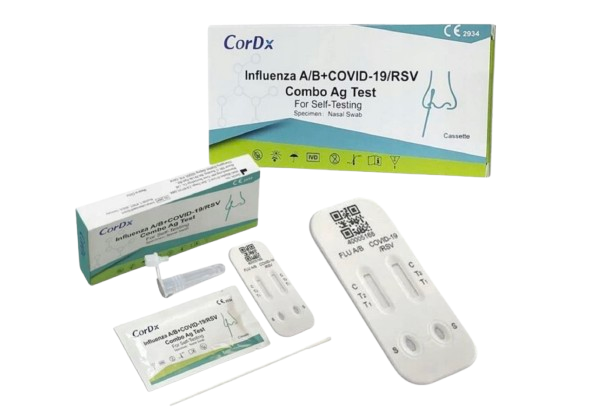 1x CorDX Chřipka A+B & COVID-19 / RS vir, Ag Combo Test - rychlotest na detekci Chřipka / Covid 19 / RS virus