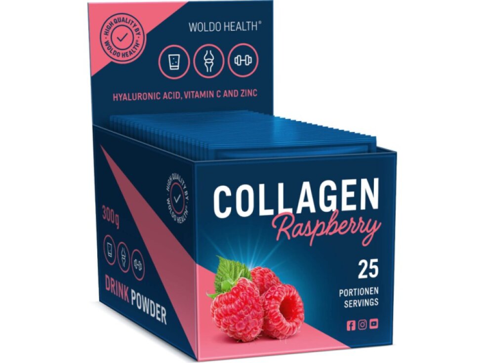 WoldoHealth® Mořský a hovězí kolagen Malina, 25x12g