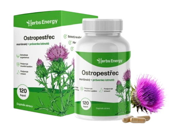 Herbs Energy Ostropestřec Mariánský + Právenka Latnatá, 120 kapslí
