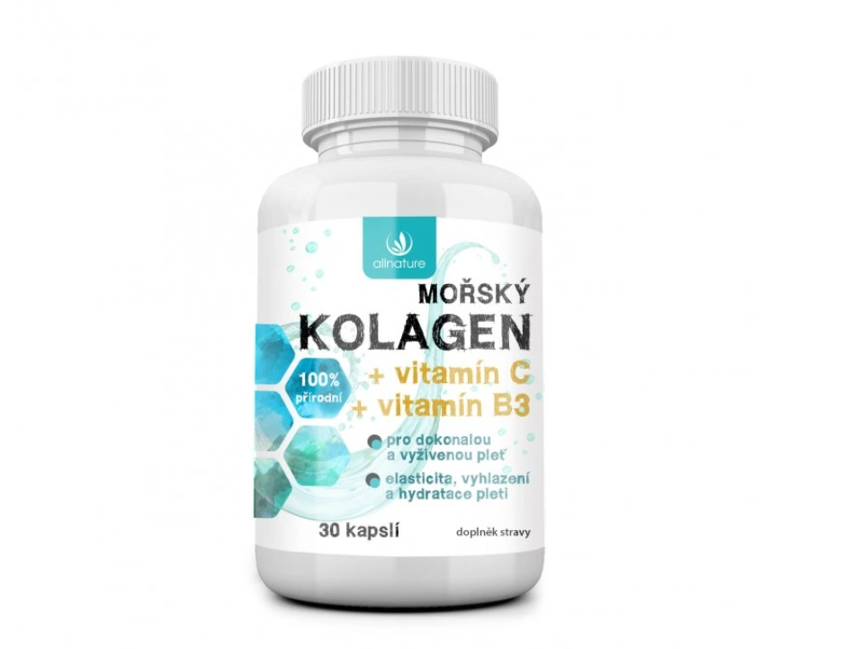 Allnature Mořský kolagen + vit. C + vit B3, 30 kapslí