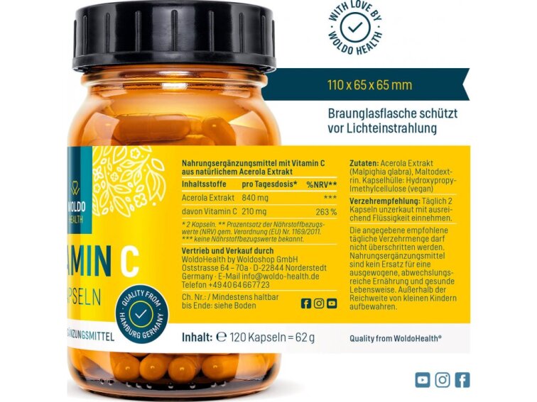 WoldoHealth® Vitamín C, 120kapslí