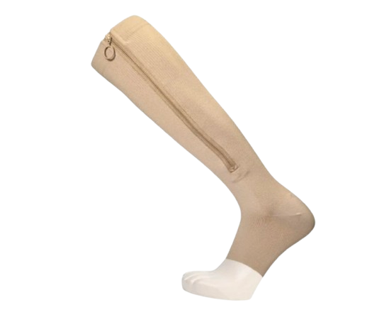 Kompresní podkolenky se zipem, otevřená špice- béžová, 1 pár
