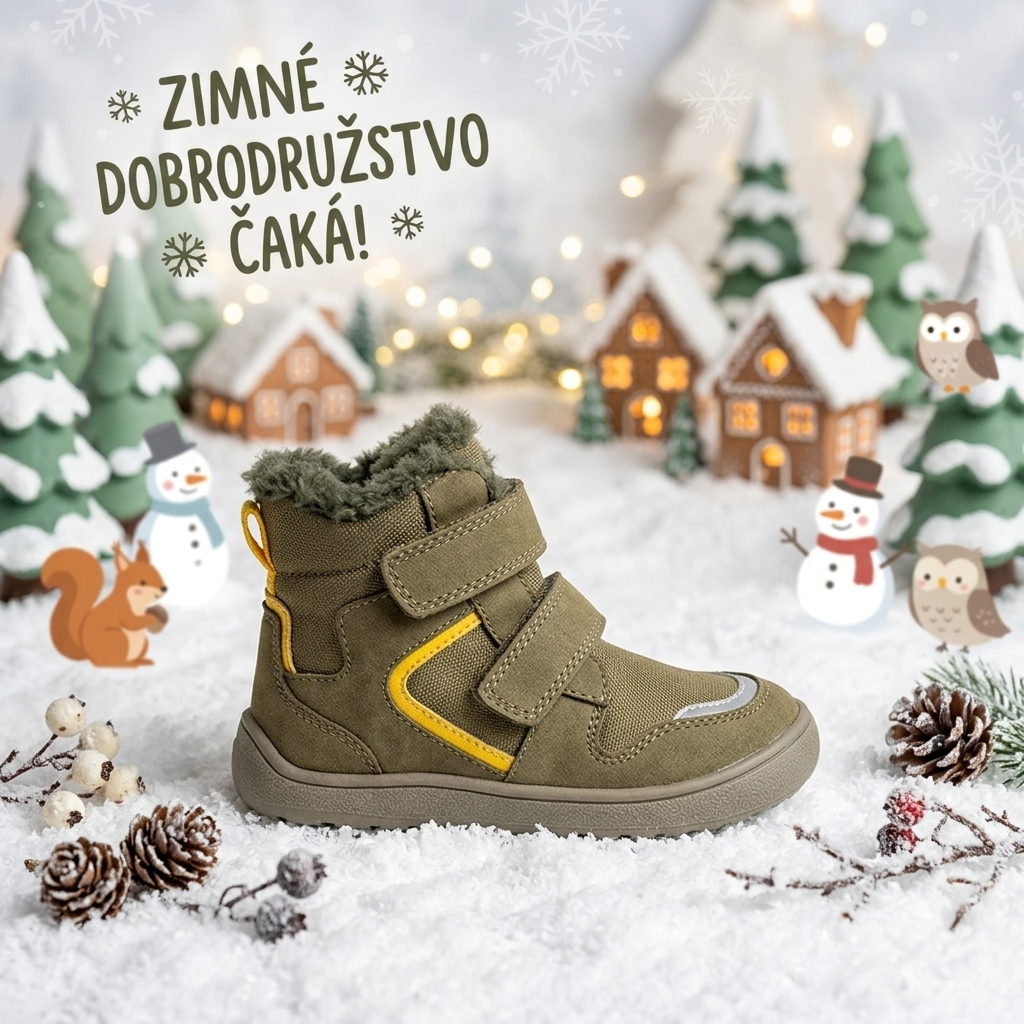 Protetika GERO khaki detská zimná barefoot obuv