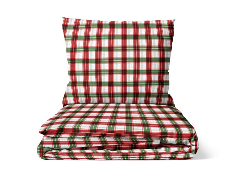 Krepové povlečení Kostka - červenozelené