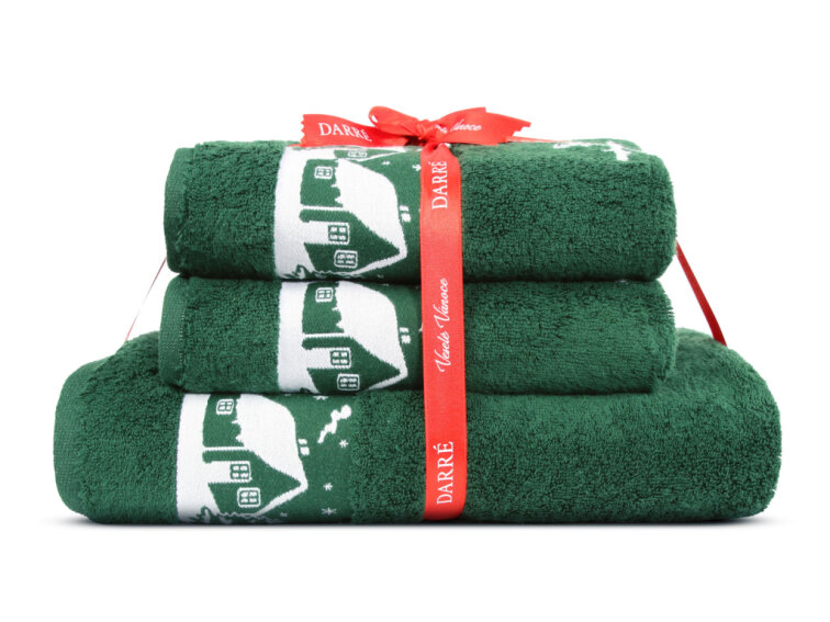 Výhodná sada ručníků a osušky Vánoční chaloupky - zelená