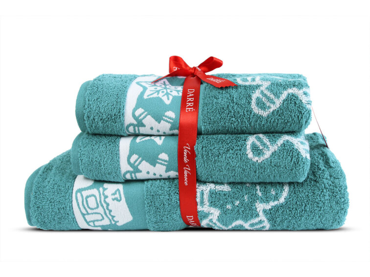 Výhodná sada ručníků a osušky Vánoční perníčky - tyrkysová