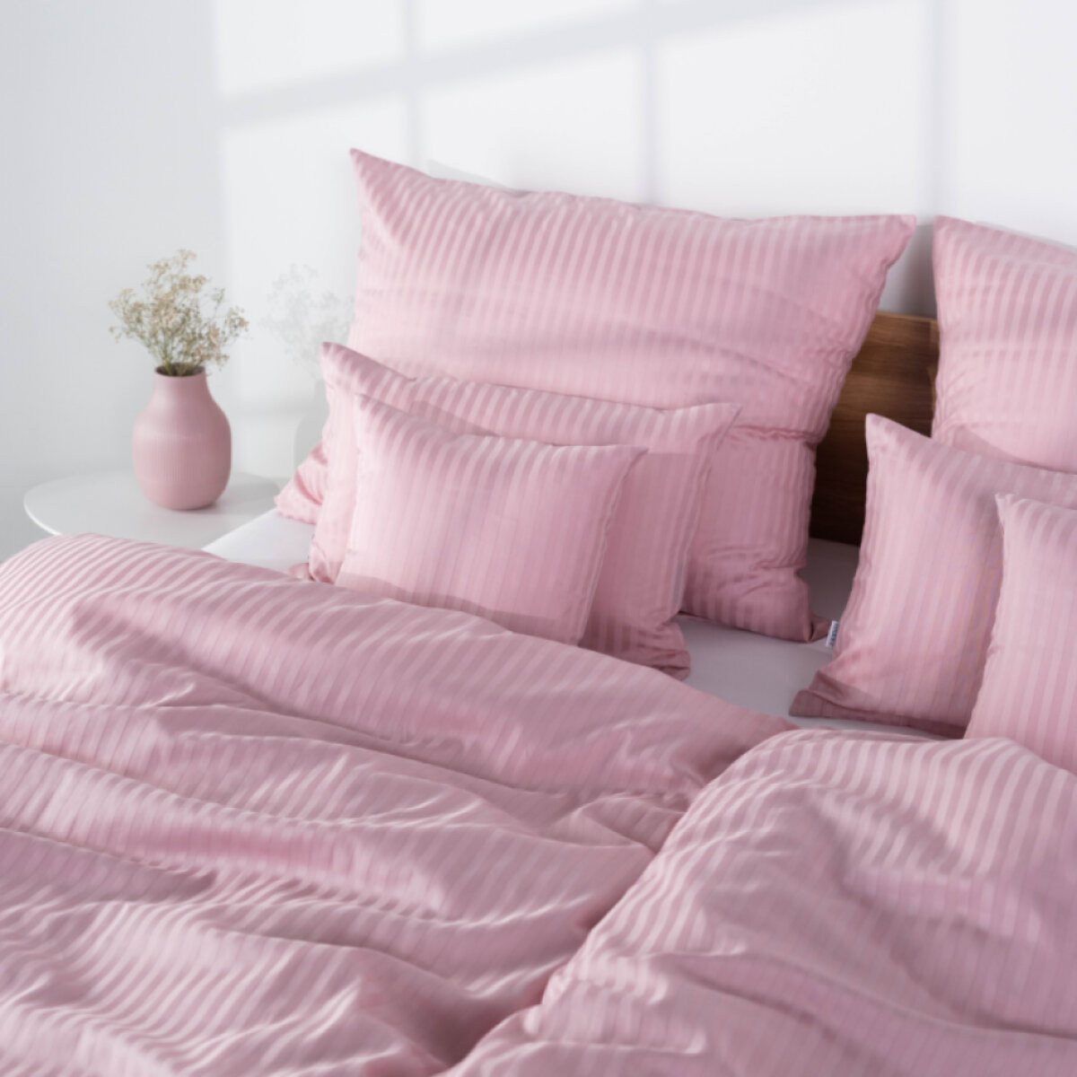 Damaškové saténové povlečení Pruh 10 mm - Light pink