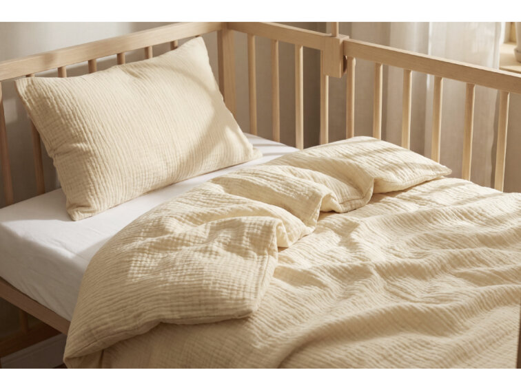 Celoroční mušelínové povlečení do postýlky Sand - GOTS