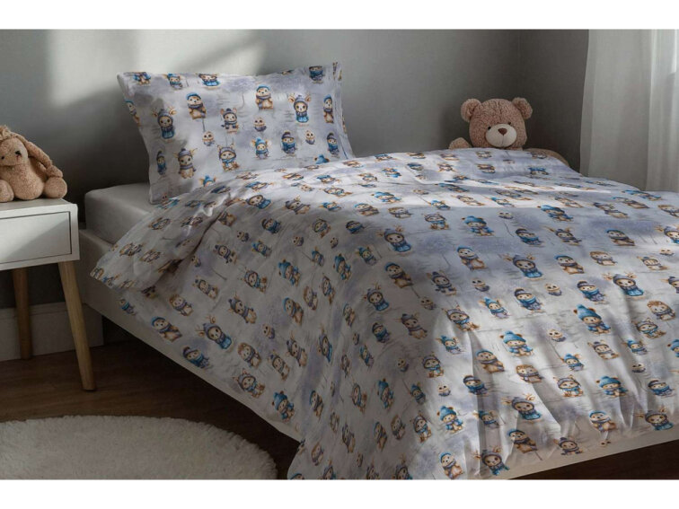 Bavlněné povlečení Zvířátka v zimě - šedé