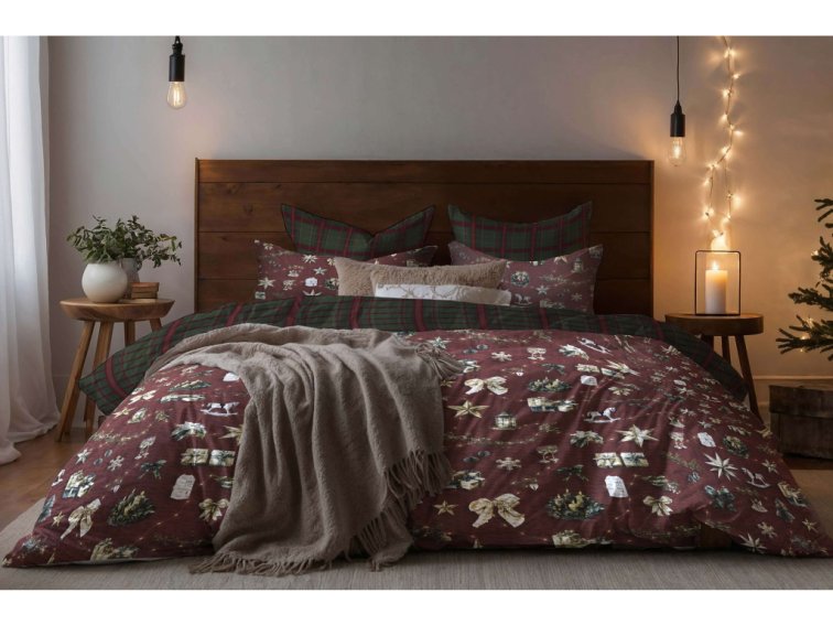 Krepové povlečení Kouzlo Vánoc - jasně červené - duo