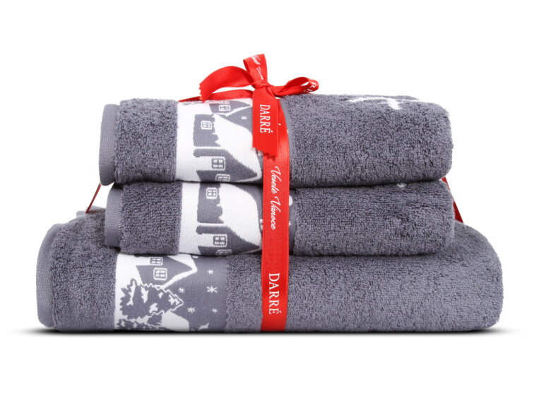 Výhodná sada ručníků a osušky Vánoční chaloupky - šedá