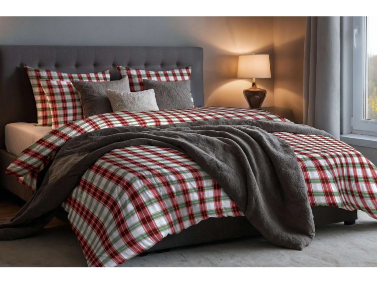 Krepové povlečení Kostka - červenozelené