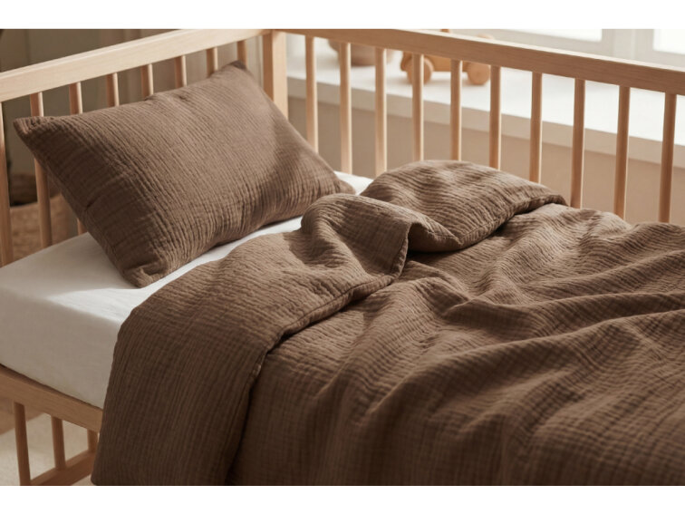 Celoroční mušelínové povlečení do postýlky Chocolate - GOTS