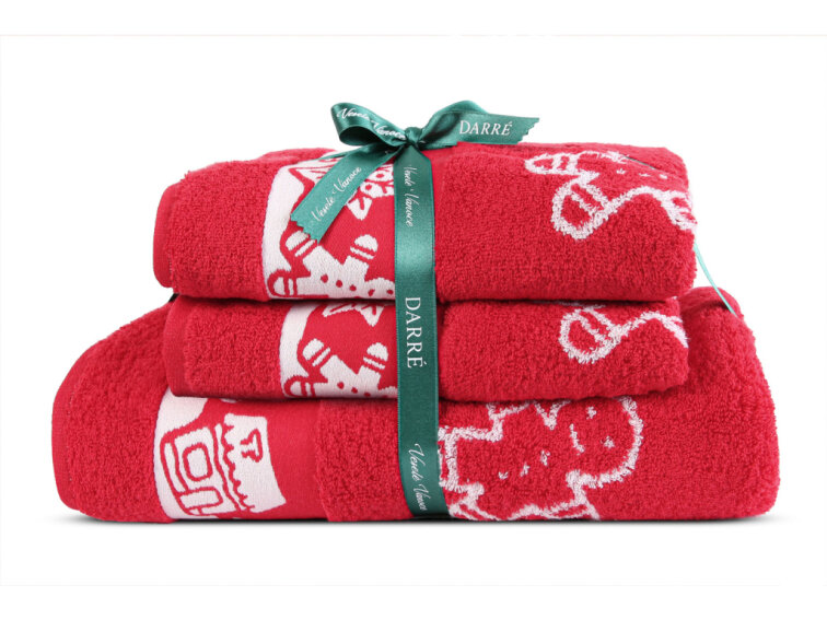 Výhodná sada ručníků a osušky Vánoční perníčky - červená