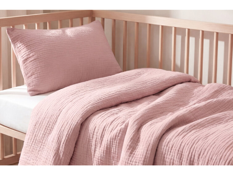 Celoroční mušelínové povlečení do postýlky Soft pink - GOTS