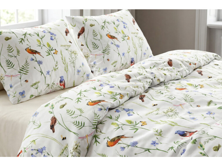 Bavlněné povlečení Louka s ptáčky - nové