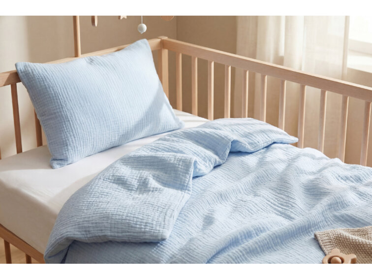 Celoroční mušelínové povlečení do postýlky Ice blue - GOTS