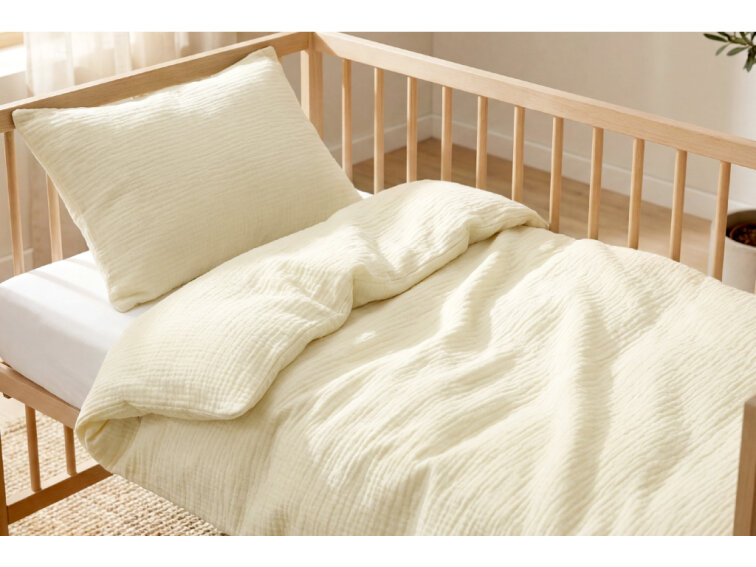 Celoroční mušelínové povlečení do postýlky Ivory - GOTS