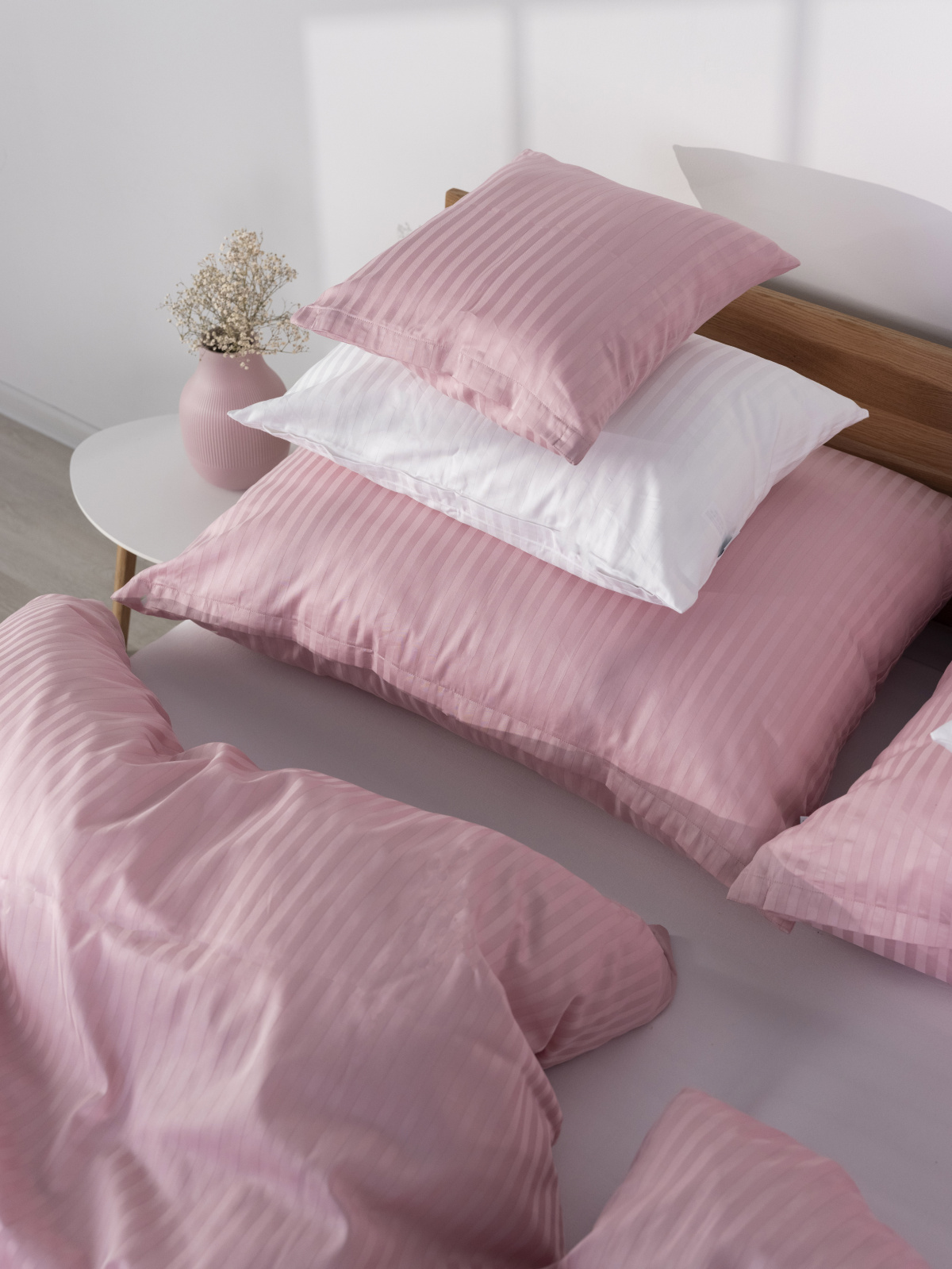 Damaškové saténové povlečení Pruh 10 mm - Light pink