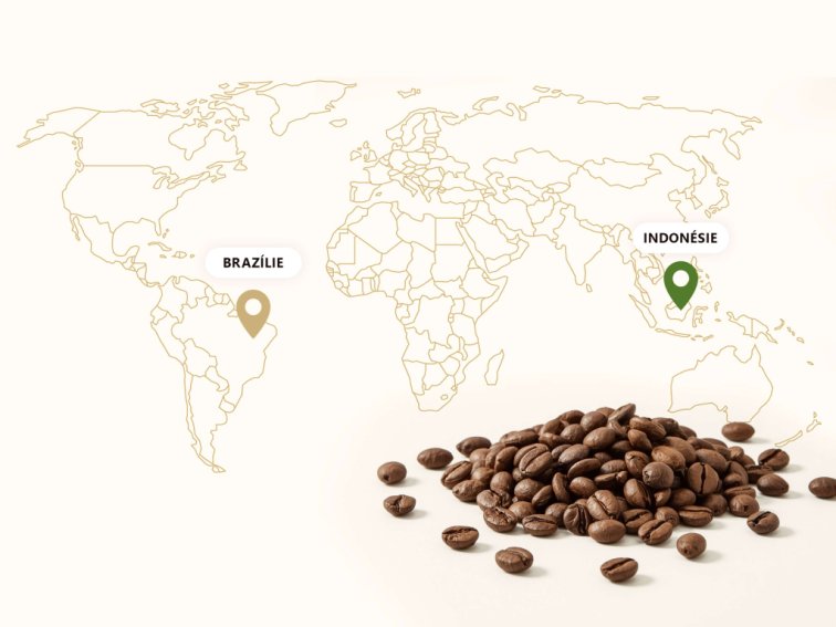 Prémiová zrnková káva Brazil Indonésie °72 - 80% Arabika, 20% Robusta