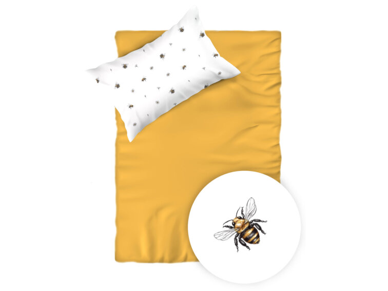 Bavlněné povlečení do postýlky Včelky - duo - medově žluté