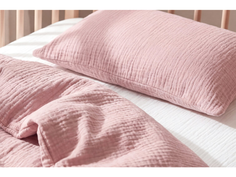Celoroční mušelínové povlečení do postýlky Soft pink - GOTS