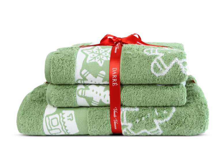 Výhodná sada ručníků a osušky Vánoční perníčky - zelená