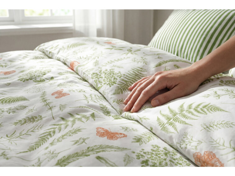 Bavlněné povlečení V kapradinách s pruhem - bílozelená