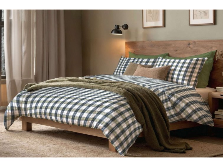 Krepové povlečení Kostka - modrozelené