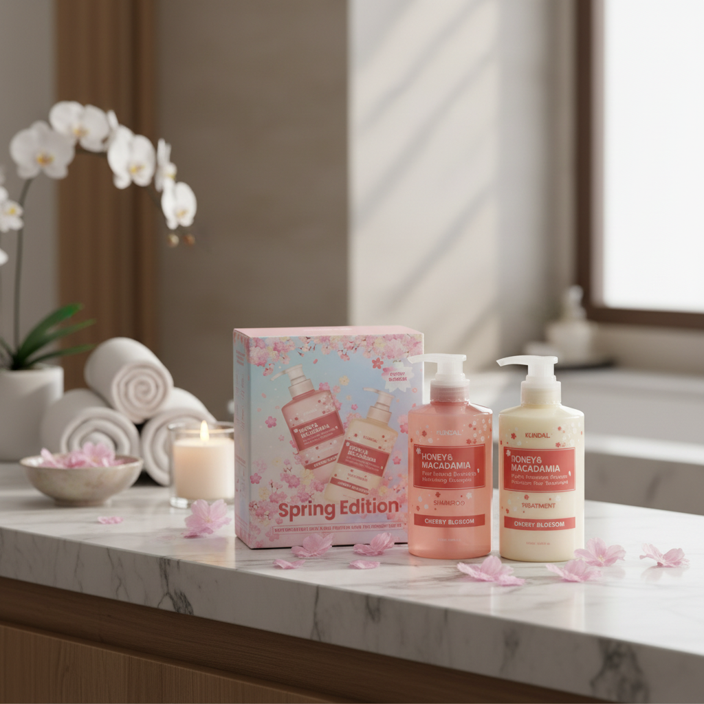 KUNDAL - Honey&Macadamia shampoo + Treatment - Hydro-intenzivní proteinová kůra na vlasy s vůní CHERRY BLOSSOM - 2x 500 ml