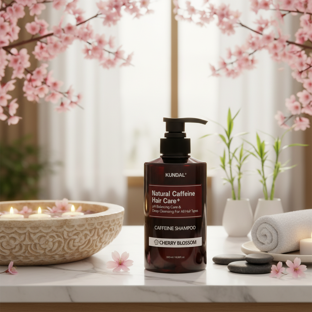 Kundal Natural Caffeine&Intensive Scalp Care+ - Šampon proti vypadávání vlasů s kofeinem CHERRY BLOSSOM - 500 ml