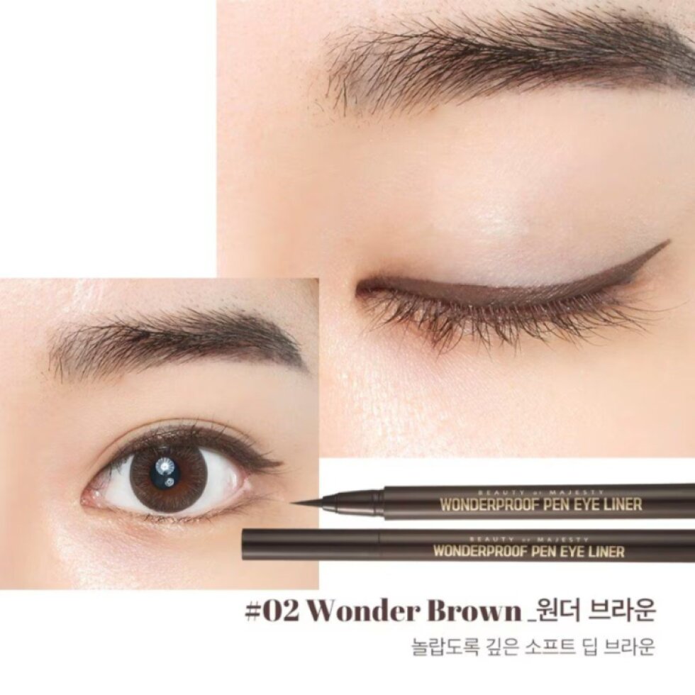 B.O.M. - Wonderproof Pen Eye Liner #02 Wonder Brown - Voděodolné linky ve fixu - 0,5 g