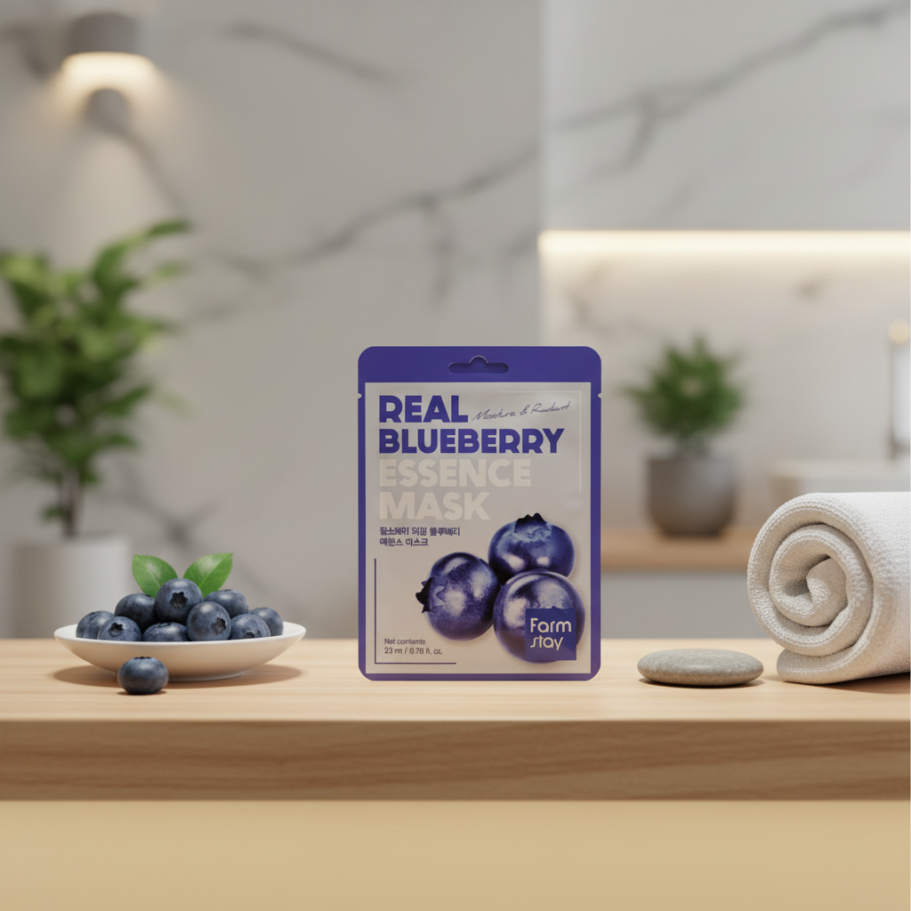 FARM STAY - Real Blueberry Essence Mask - Hydratační a projasňující plátýnková maska - 1ks