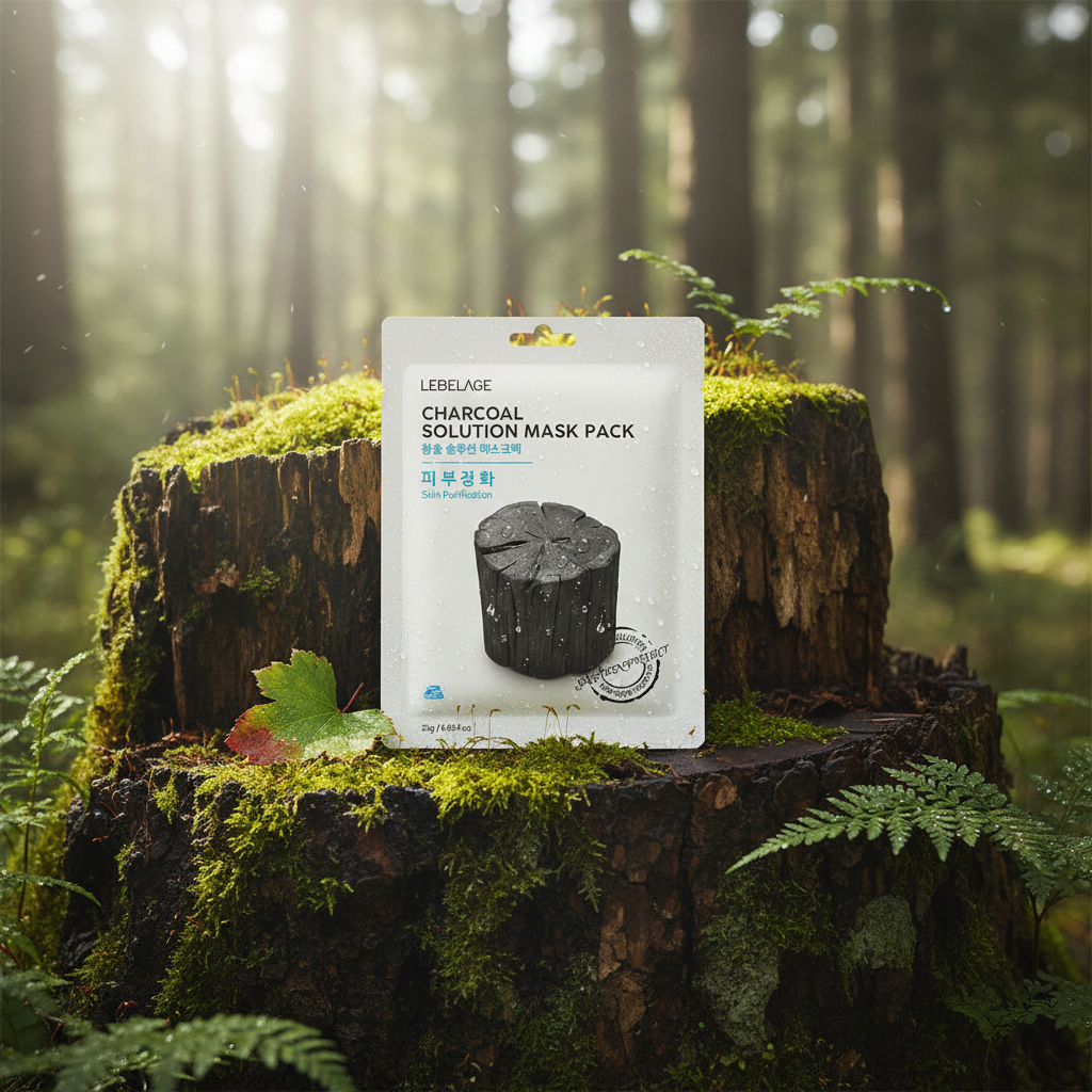 LEBELAGE - Charcoal Solution Mask Pack - Čisticí plátýnková maska s černým uhlím - 25 g