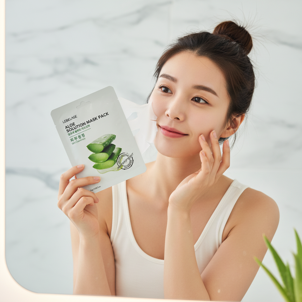 LEBELAGE - Aloe Solution Mask Pack - Plátýnková maska s Aloe pro čistou pleť - 25 g