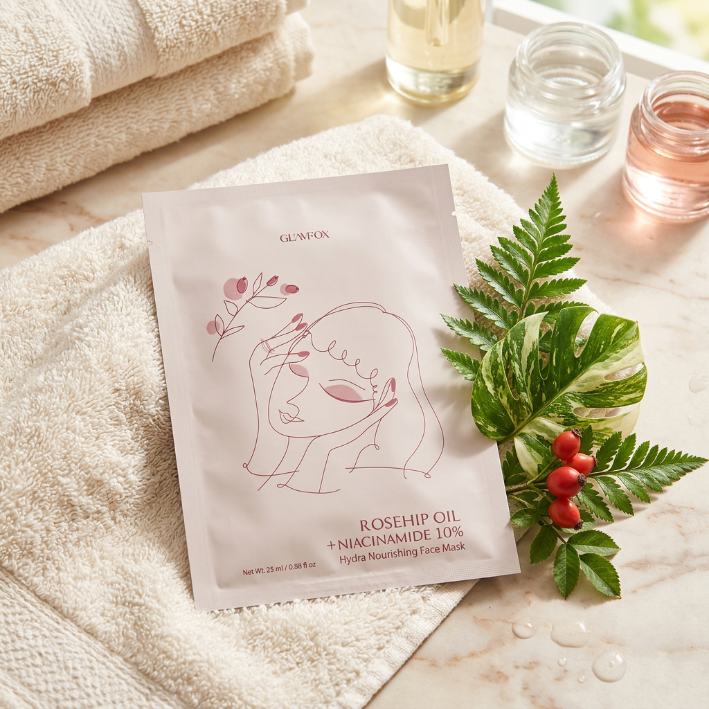 GLAMFOX - Rosehip Niacinamide Face Mask - Plátýnková maska s niacinamidem a extraktem z růže - 25 ml