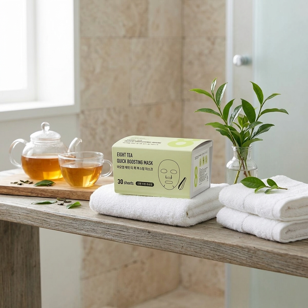 B.O.M. - Eight Tea Quick Boosting Mask - Plátýnková maska se zeleným čajem v praktickém balení - 30 ks