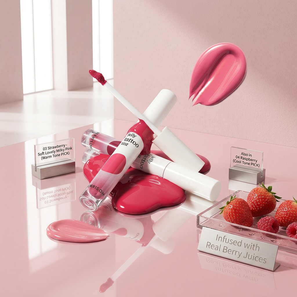 BERRISOM - Jelly Tattoo Tint 03 Strawberry - Dlouhotrvající hydratační tint na rty - 6 g