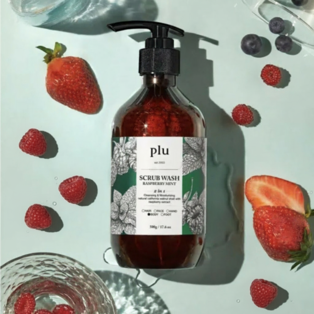 PLU - Scrub Wash Raspberry Mint - Peelingový sprchový gel s malinou a mátou - 500 ml