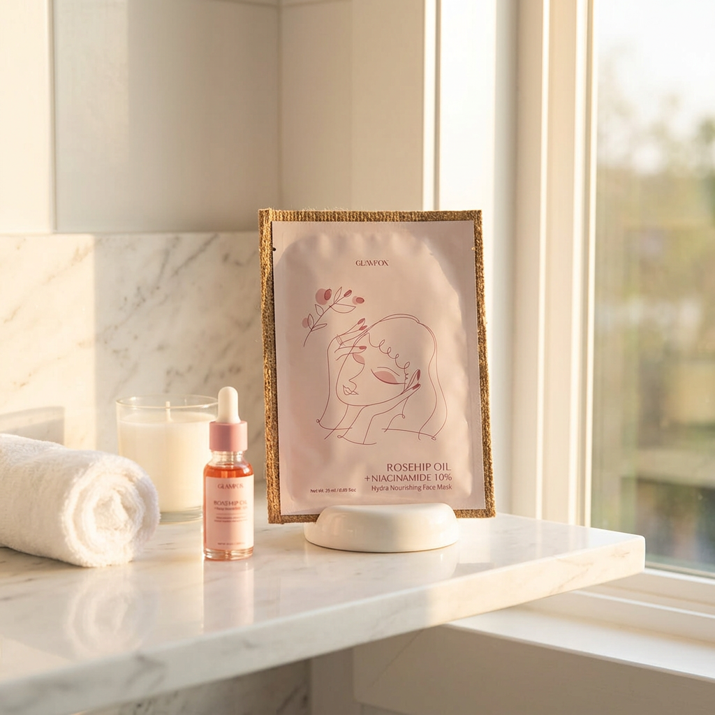 GLAMFOX - Rosehip Niacinamide Face Mask - Plátýnková maska s niacinamidem a extraktem z růže - 25 ml