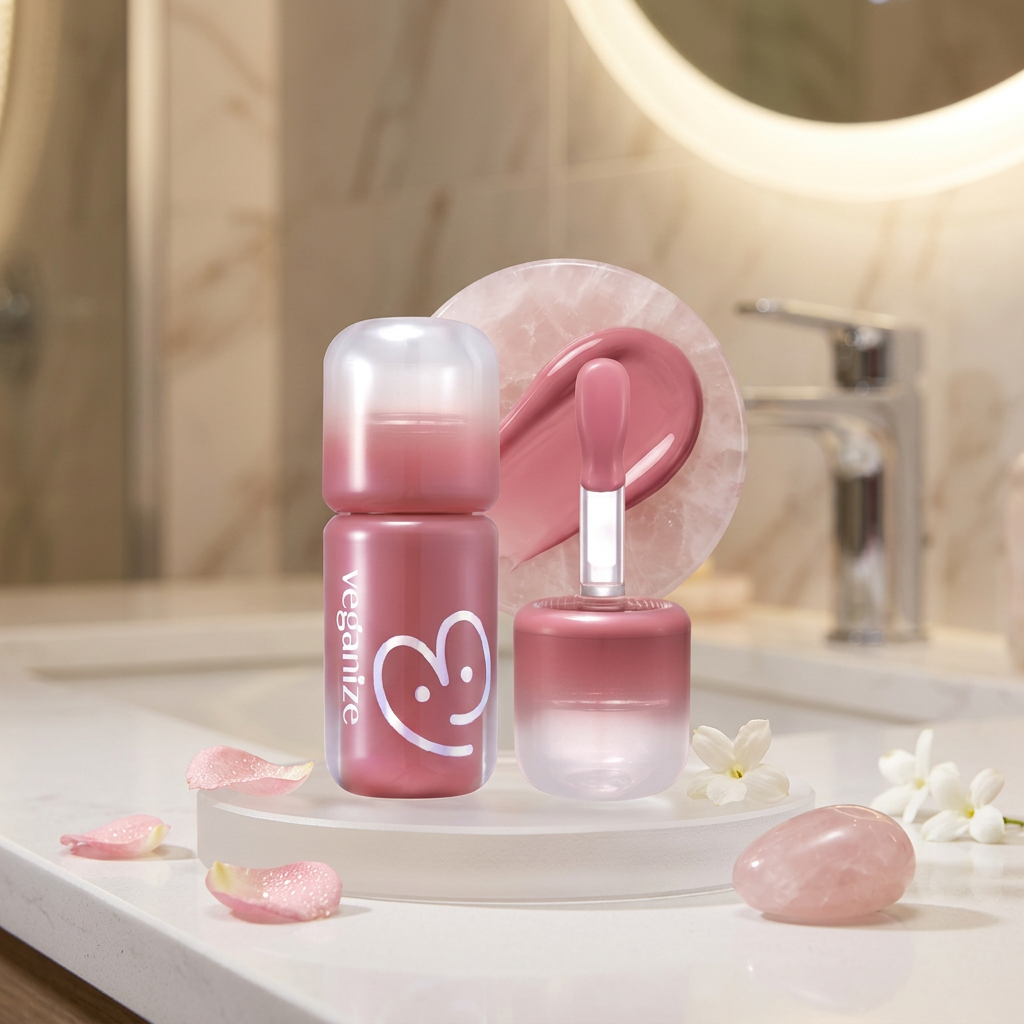 VEGANIZE - 4D Dewyshine Lip Oil Pearl Gloss 01 Rose Whip - Třpytivý olej na rty s perleťovým leskem - 4 g